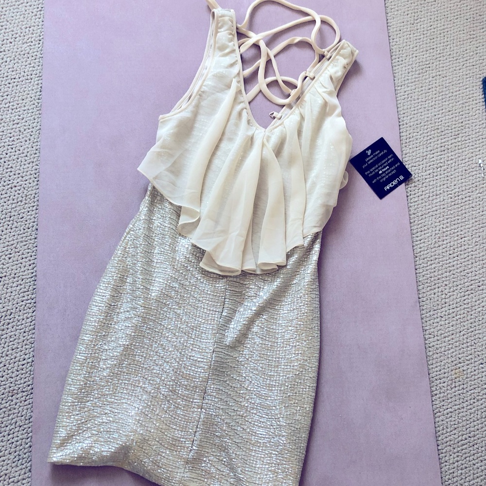 Tan shimmer and sheer dress
